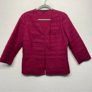 Lafayette 148 New York Linen Stripe 3/4‎ Sleeve Jacket Blazer 8 Fuchsia Hot Pink